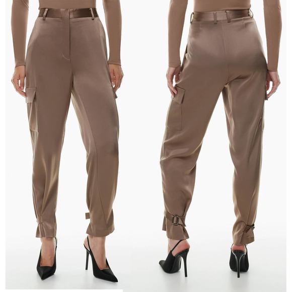 Aritzia Pants - Babaton Refined Cargo Pant Deep Taupe Buckle Cuff Satin Drapey Artizia SZ 2